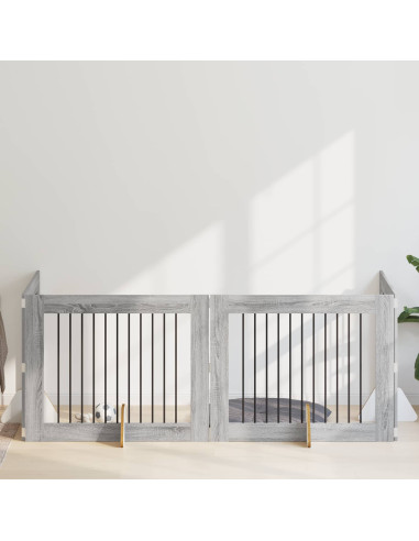 Cancello per cani con supporti 4 pcs Grigio Sonoma 100 x 80 cm