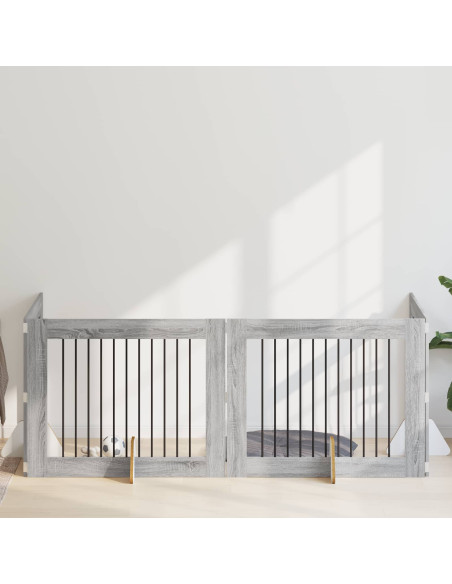 Cancello per cani con supporti 4 pcs Grigio Sonoma 100 x 80 cm