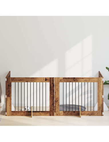 Cancello per cani con supporti 4 pcs Legno antico 100 x 80 cm