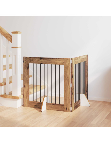 Cancello per cani con supporti 2 pcs Legno antico 80 x 80 cm