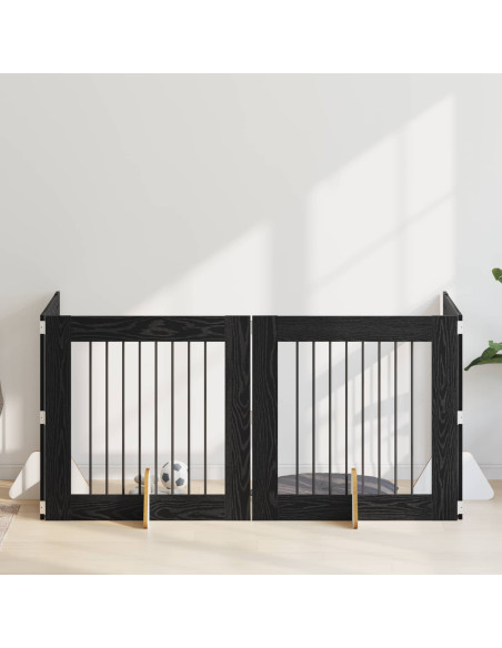 Cancello per cani con supporti 4 pcs Rovere Nero 80 x 80 cm