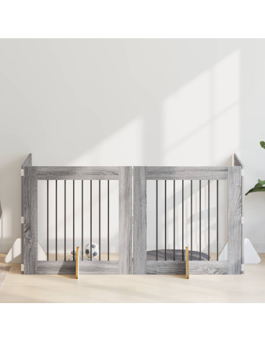 Cancello per cani con supporti 4 pcs Grigio Sonoma 80 x 80 cm