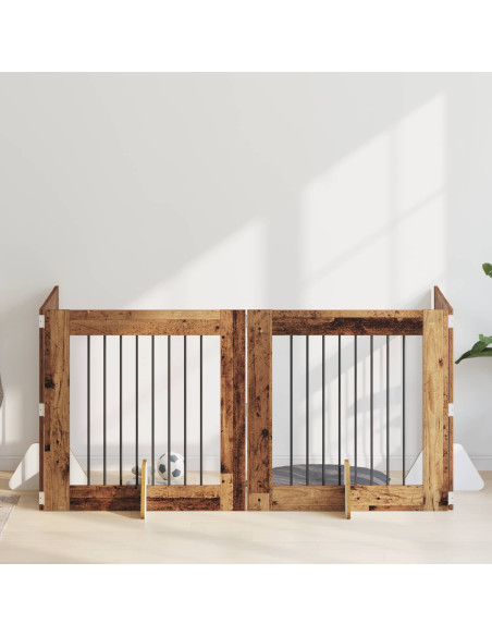 Cancello per cani con supporti 4 pcs Legno antico 80 x 80 cm