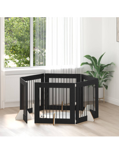 Cancello per cani con supporti 6 pcs Rovere Nero 80 x 80 cm