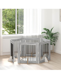 Cancello per cani con supporti 6 pcs Grigio Sonoma 80 x 80 cm