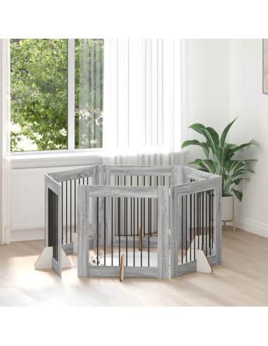Cancello per cani con supporti 6 pcs Grigio Sonoma 80 x 80 cm