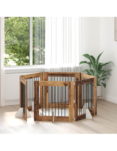 Cancello per cani con supporti 6 pcs Legno antico 80 x 80 cm
