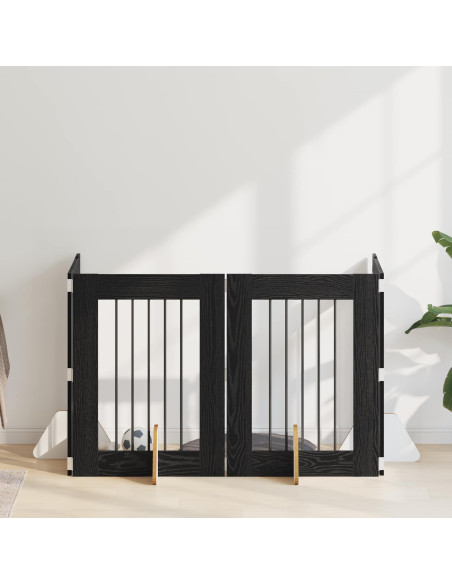 Cancello per cani con supporti 4 pcs Rovere Nero 60 x 80 cm
