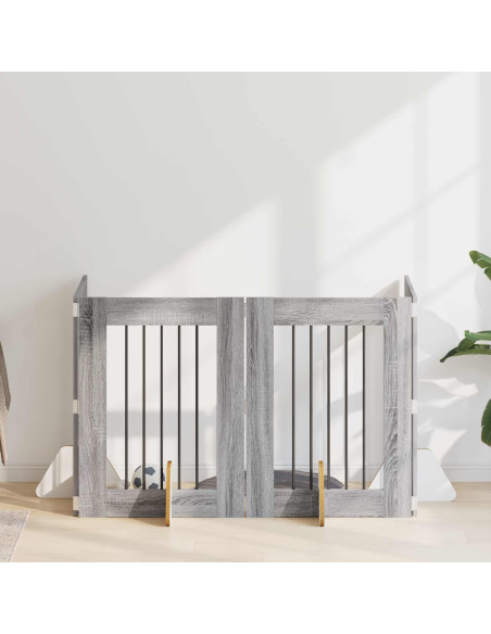 Cancello per cani con supporti 4 pcs Grigio Sonoma 60 x 80 cm