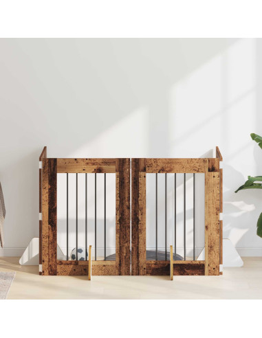 Cancello per cani con supporti 4 pcs Legno antico 60 x 80 cm