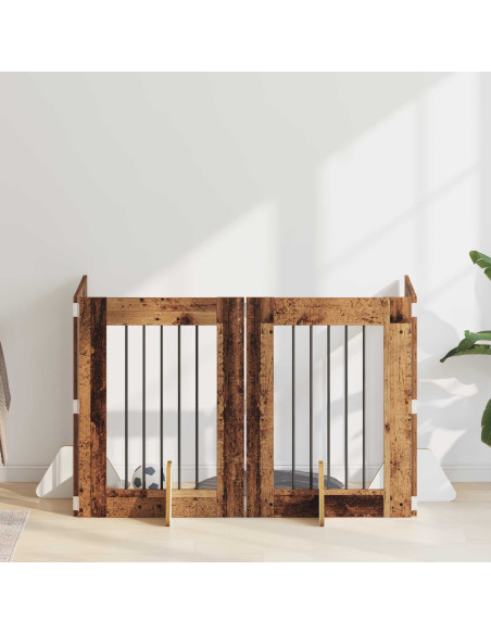 Cancello per cani con supporti 4 pcs Legno antico 60 x 80 cm