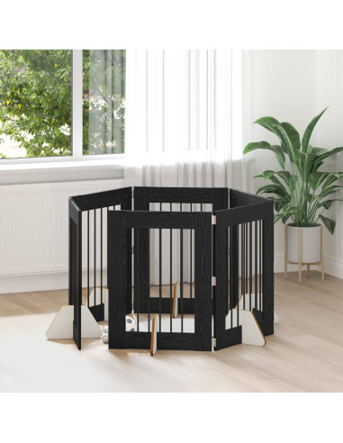 Cancello per cani con supporti 6 pcs Rovere Nero 60 x 80 cm