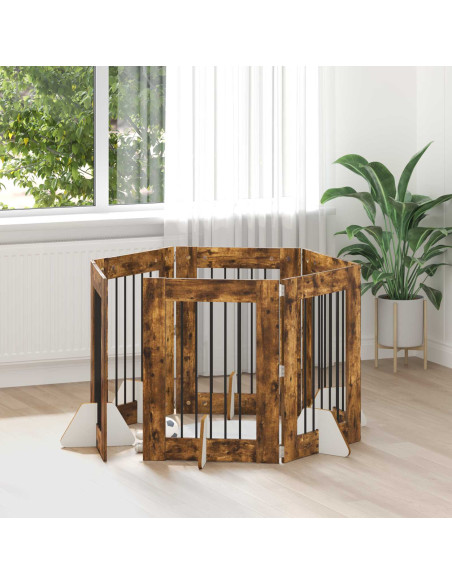 Cancello per cani con supporti 6 pcs Rovere Fumo 60 x 80 cm
