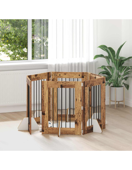 Cancello per cani con supporti 6 pcs Legno antico 60 x 80 cm