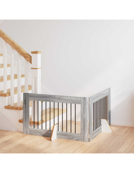 Cancello per cani con supporti 2 pcs Grigio Sonoma 100 x 60 cm