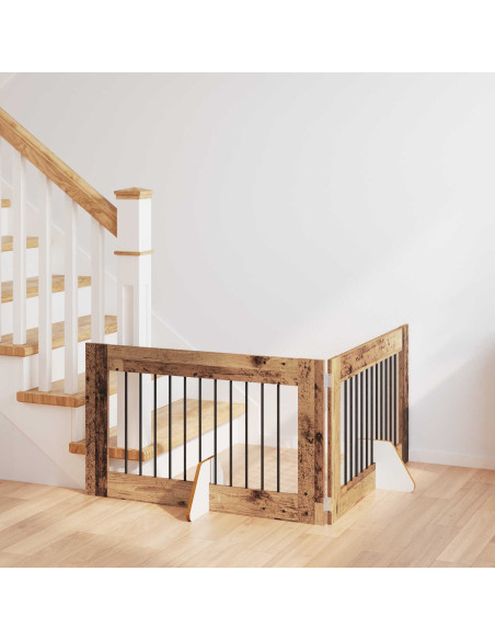 Cancello per cani con supporti 2 pcs Legno antico 100 x 60 cm