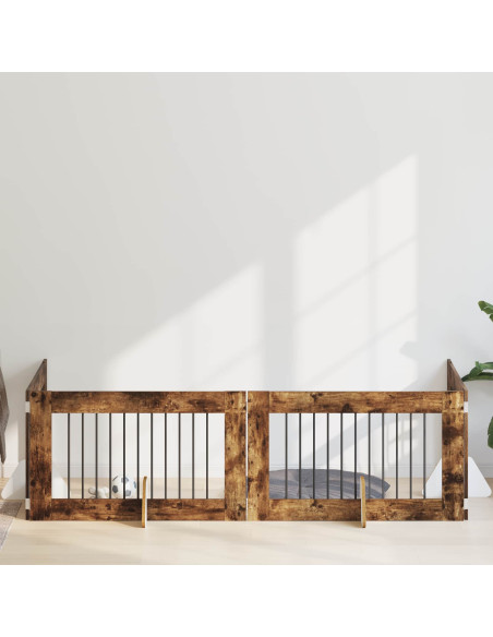 Cancello per cani con supporti 4 pcs Rovere Fumo 100 x 60 cm