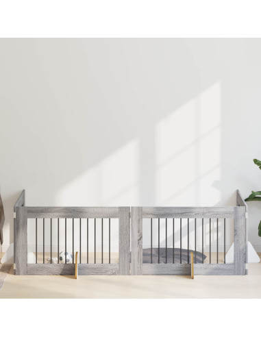 Cancello per cani con supporti 4 pcs Grigio Sonoma 100 x 60 cm