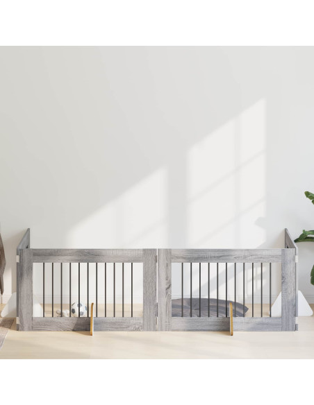 Cancello per cani con supporti 4 pcs Grigio Sonoma 100 x 60 cm
