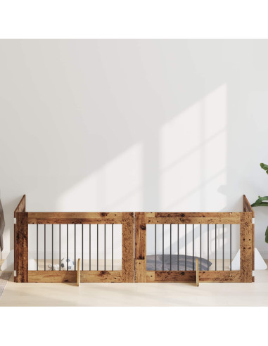 Cancello per cani con supporti 4 pcs Legno antico 100 x 60 cm