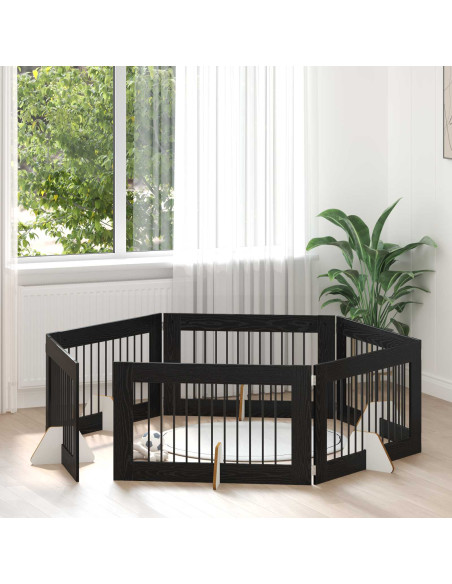 Cancello per cani con supporti 6 pcs Rovere Nero 100 x 60 cm