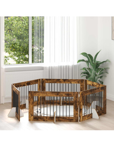 Cancello per cani con supporti 6 pcs Rovere Fumo 100 x 60 cm