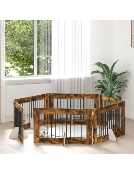 Cancello per cani con supporti 6 pcs Rovere Fumo 100 x 60 cm