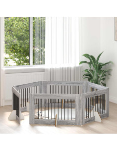 Cancello per cani con supporti 6 pcs Grigio Sonoma 100 x 60 cm