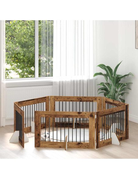 Cancello per cani con supporti 6 pcs Legno antico 100 x 60 cm