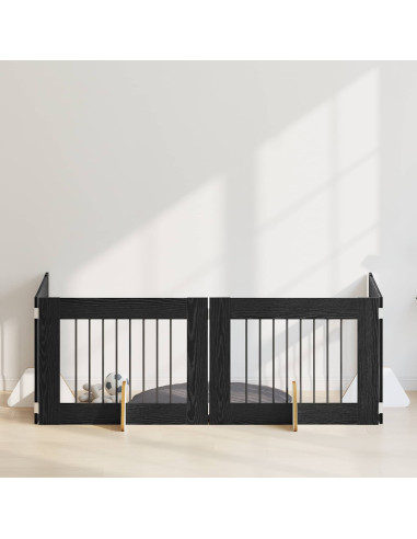Cancello per cani con supporti 4 pcs Rovere Nero 80 x 60 cm