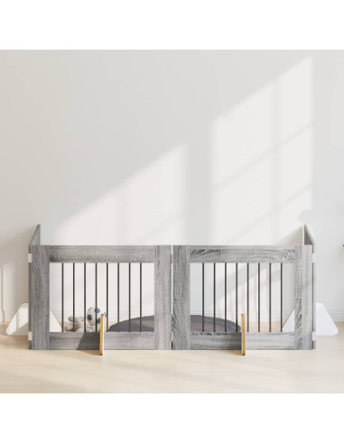 Cancello per cani con supporti 4 pcs Grigio Sonoma 80 x 60 cm