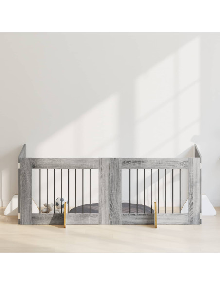 Cancello per cani con supporti 4 pcs Grigio Sonoma 80 x 60 cm