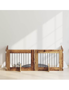 Cancello per cani con supporti 4 pcs Legno antico 80 x 60 cm