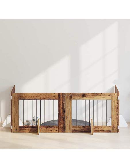 Cancello per cani con supporti 4 pcs Legno antico 80 x 60 cm