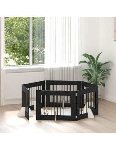 Cancello per cani con supporti 6 pcs Rovere Nero 80 x 60 cm