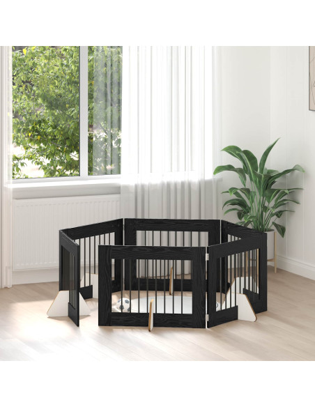 Cancello per cani con supporti 6 pcs Rovere Nero 80 x 60 cm