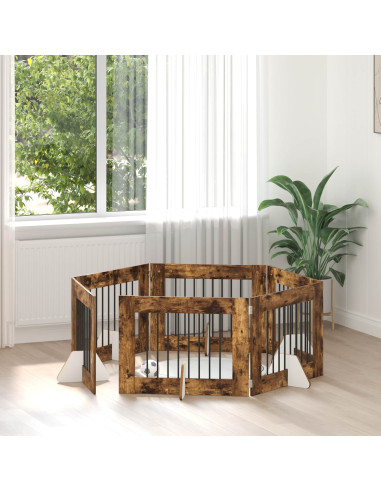 Cancello per cani con supporti 6 pcs Rovere Fumo 80 x 60 cm