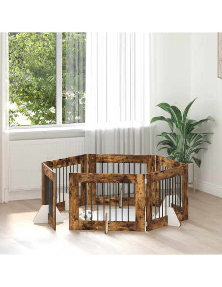 Cancello per cani con supporti 6 pcs Rovere Fumo 80 x 60 cm