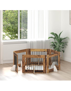 Cancello per cani con supporti 6 pcs Legno antico 80 x 60 cm