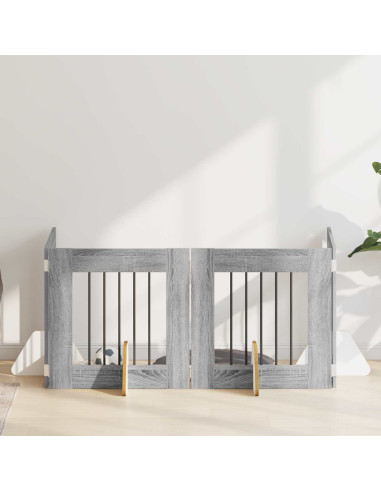 Cancello per cani con supporti 4 pcs Grigio Sonoma 60 x 60 cm