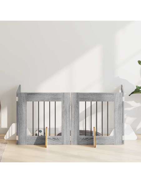 Cancello per cani con supporti 4 pcs Grigio Sonoma 60 x 60 cm