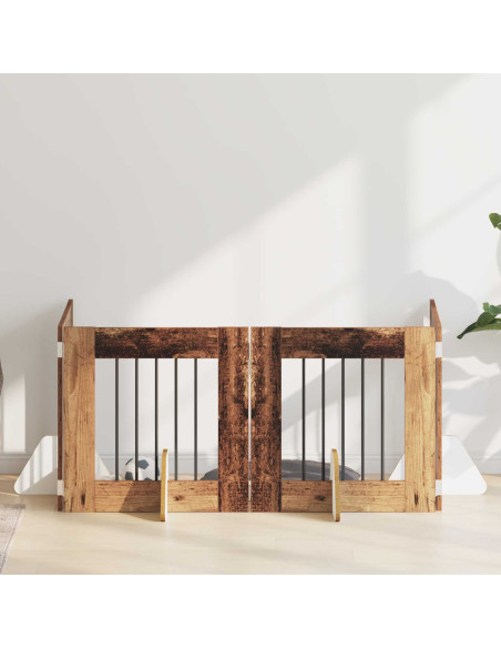 Cancello per cani con supporti 4 pcs Legno antico 60 x 60 cm