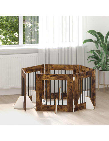 Cancello per cani con supporti 6 pcs Rovere Fumo 60 x 60 cm