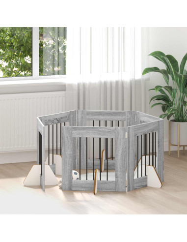 Cancello per cani con supporti 6 pcs Grigio Sonoma 60 x 60 cm