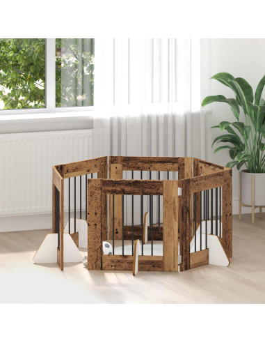 Cancello per cani con supporti 6 pcs Legno antico 60 x 60 cm