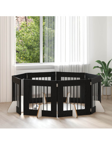 Cancello per cani con supporti 8 pcs Rovere Nero 60 x 60 cm