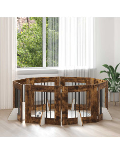 Cancello per cani con supporti 8 pcs Rovere Fumo 60 x 60 cm