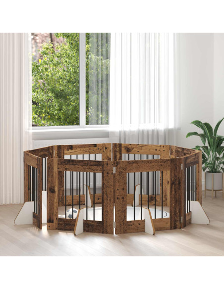 Cancello per cani con supporti 8 pcs Legno antico 60 x 60 cm