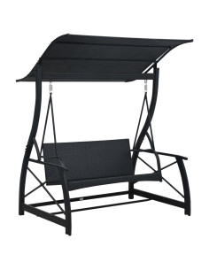 Dondolo da Giardino 3 Posti con Baldacchino in Polyrattan Nero