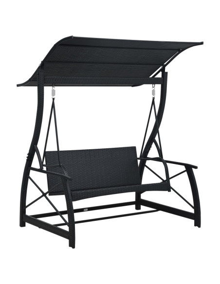 Dondolo da Giardino 3 Posti con Baldacchino in Polyrattan Nero
